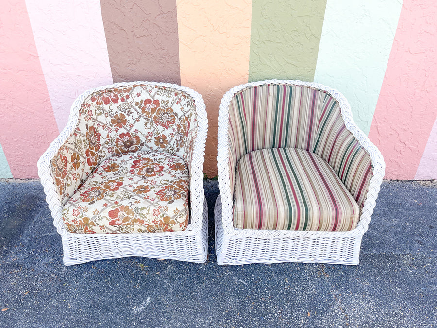 Pair of White Braided Rattan Chairs
