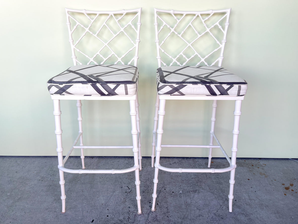 Pair of Faux Bamboo Metal Bar Stools
