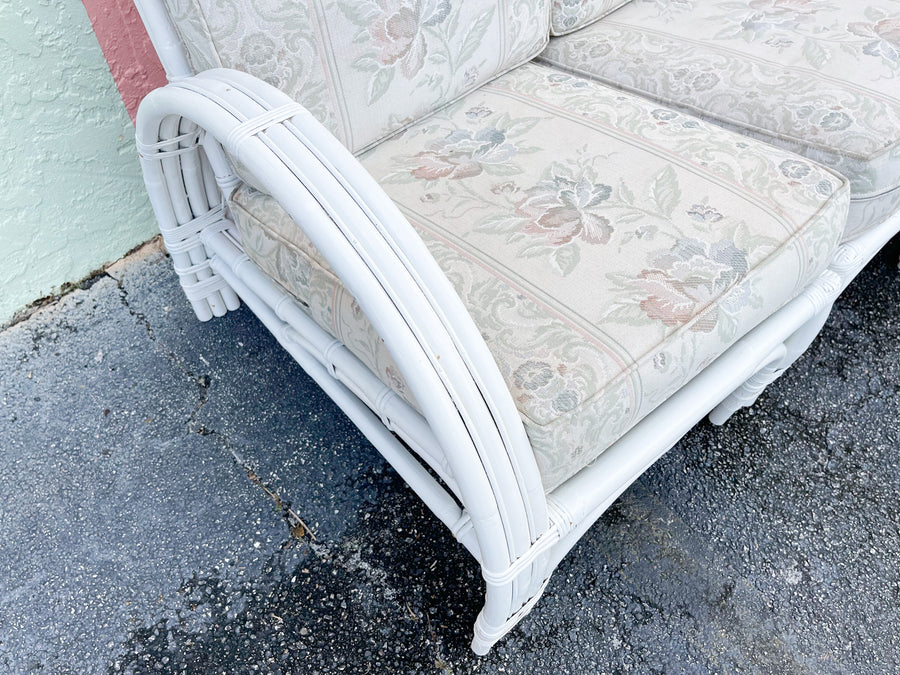 Granny Chic Painted Rattan Sofa