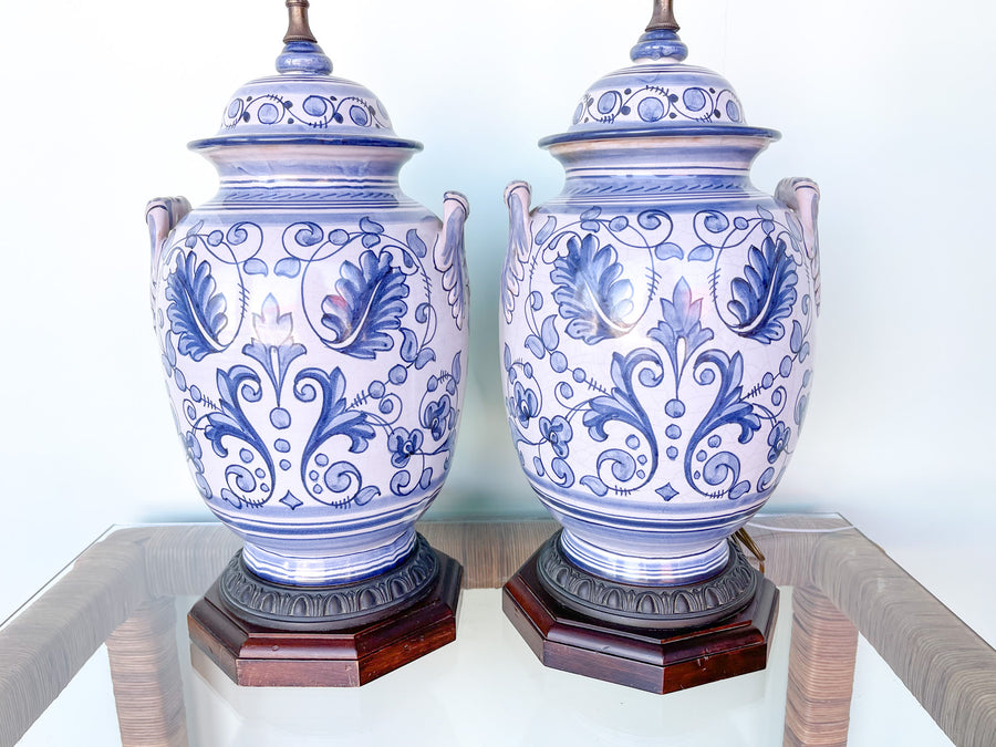 Pair of Blue and White Ceramic Lamps