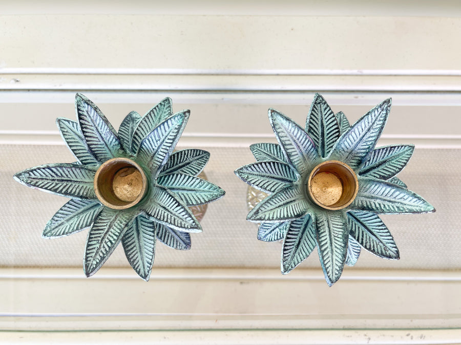 Pair of Petite Brass Palm Tree Candlesticks