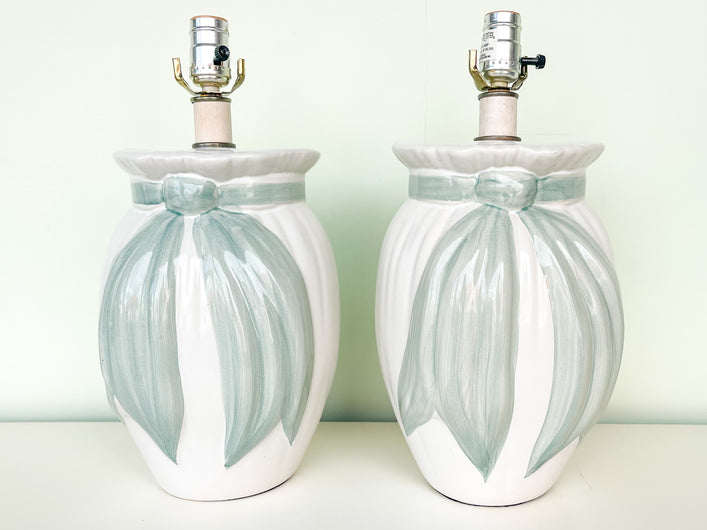 Pair of Sweet Celadon Bow Lamps