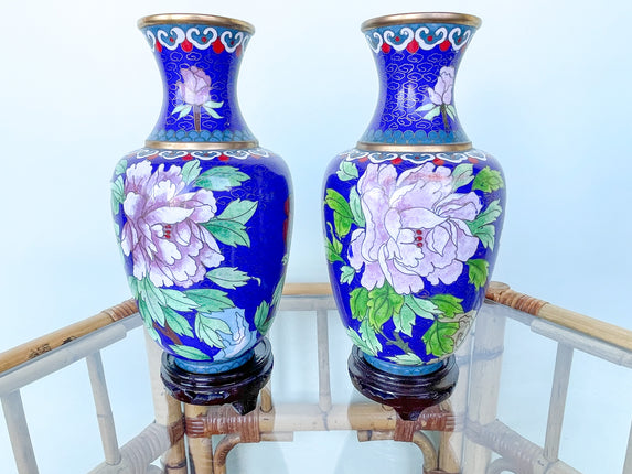 Pair of Floral Cloisonné Vases