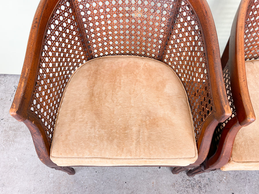 Pair of Cane Back Barrel Chairs
