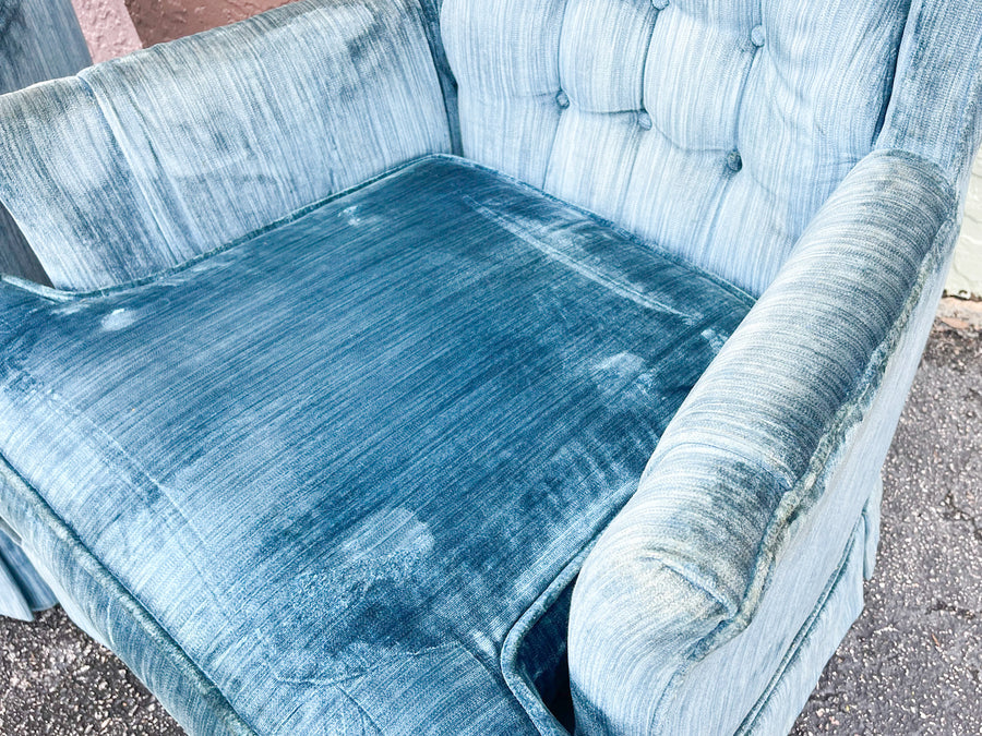 Pair of MCM Teal Upholstered Chairs