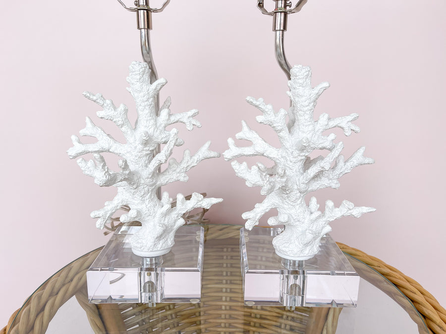 Pair of Coral and Lucite Lamps