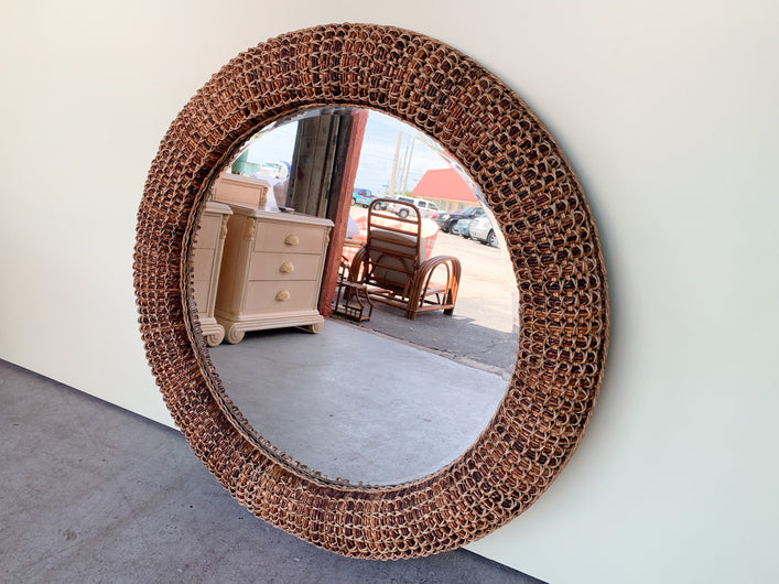 Large Round Rattan Mirror