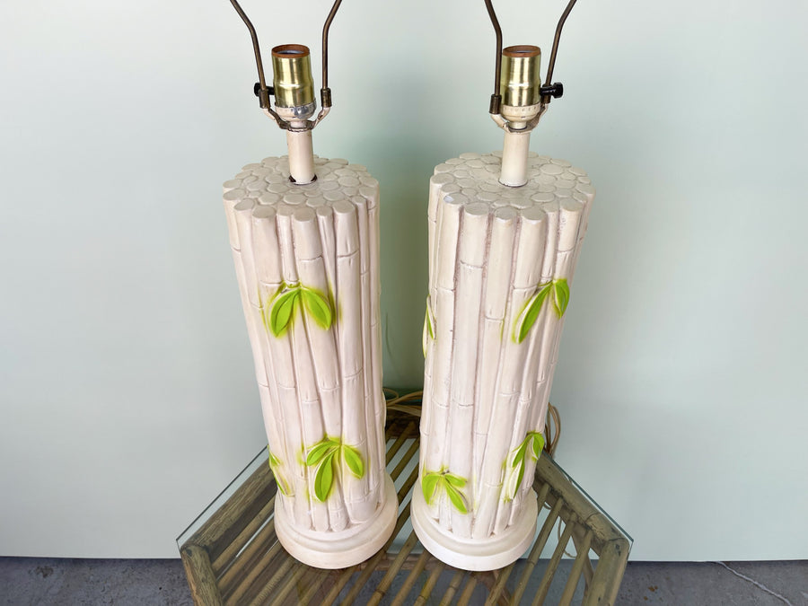 Pair of Faux Bamboo Leaf Lamps