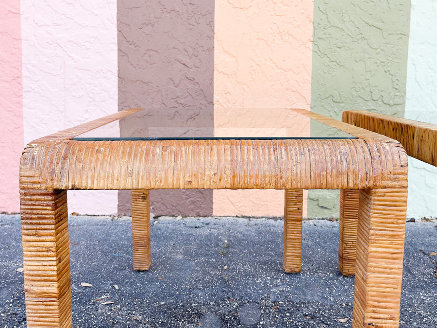 Pair of Island Chic Rattan Wrapped Side Tables