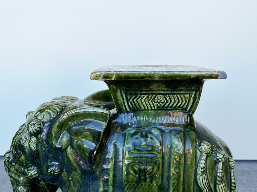 Pair of Terracotta Emerald Green Elephant Garden Seats