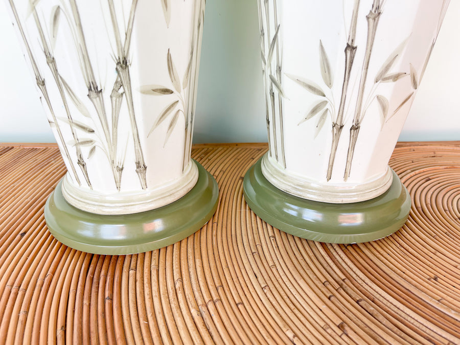 Pair of Celadon Bamboo Lamps