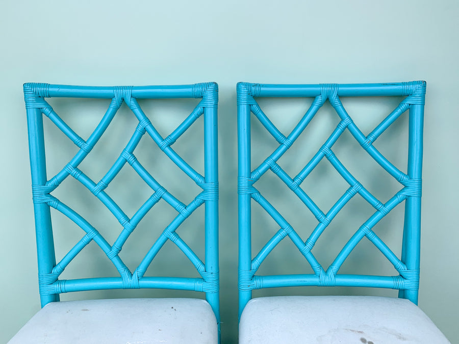 Pair of Rattan Turquoise Cockpen Chairs