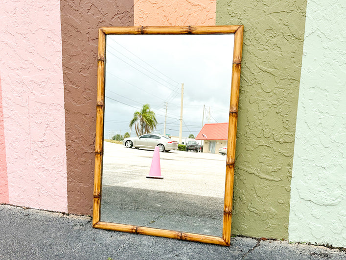 Hand Painted Rattan Mirror