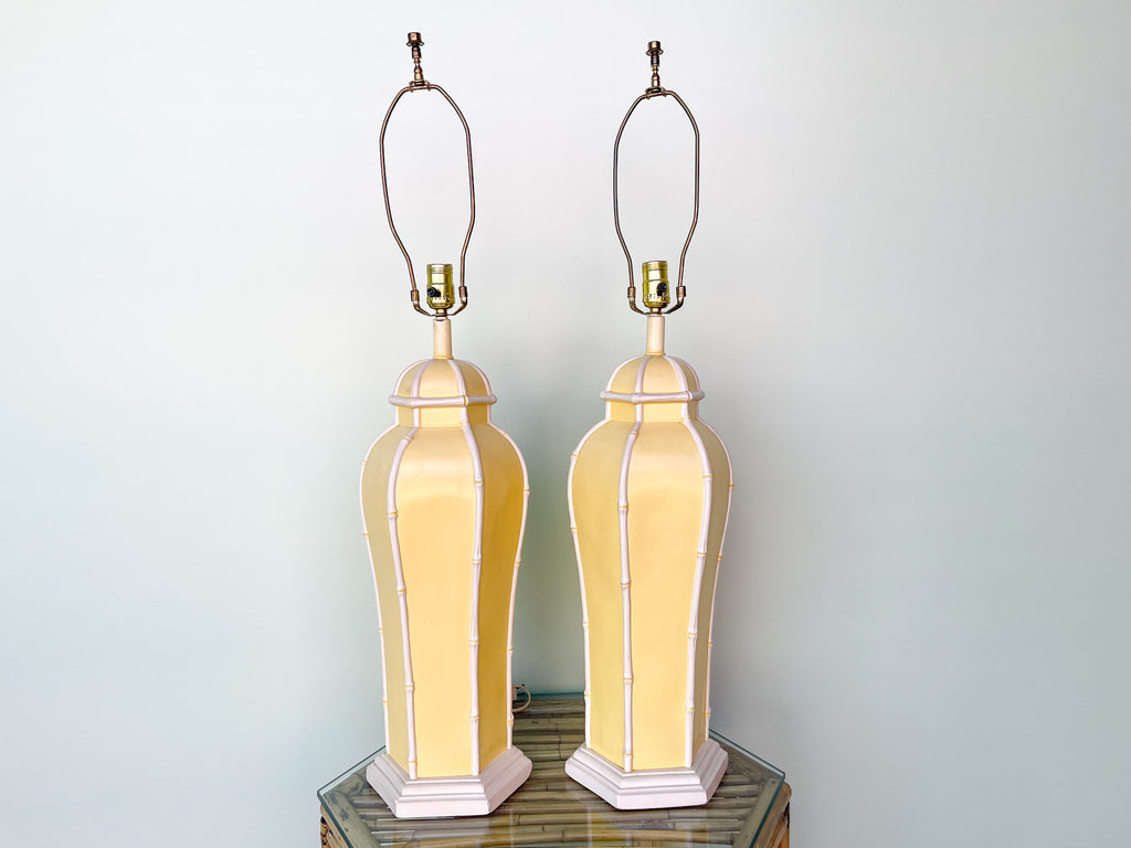 Pair of Faux Bamboo Yellow Lamps