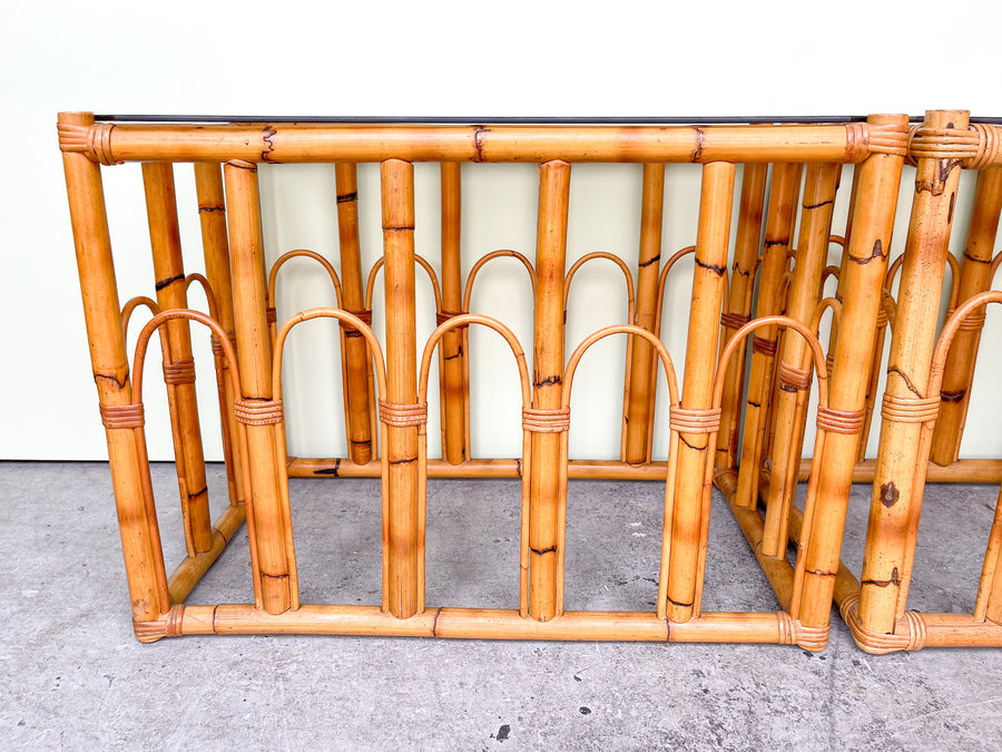 Pair of Old Florida Rattan Side Tables