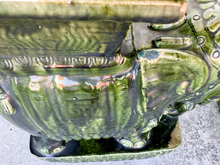 Pair of Terracotta Emerald Green Elephant Garden Seats