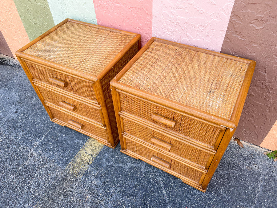 Pair of Rattan and Seagrass Nightstands
