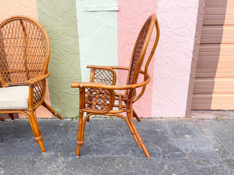 Pair of Coastal Rattan Balloon Back Chairs
