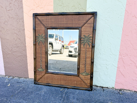 Old Florida Rattan Palm Tree Mirror