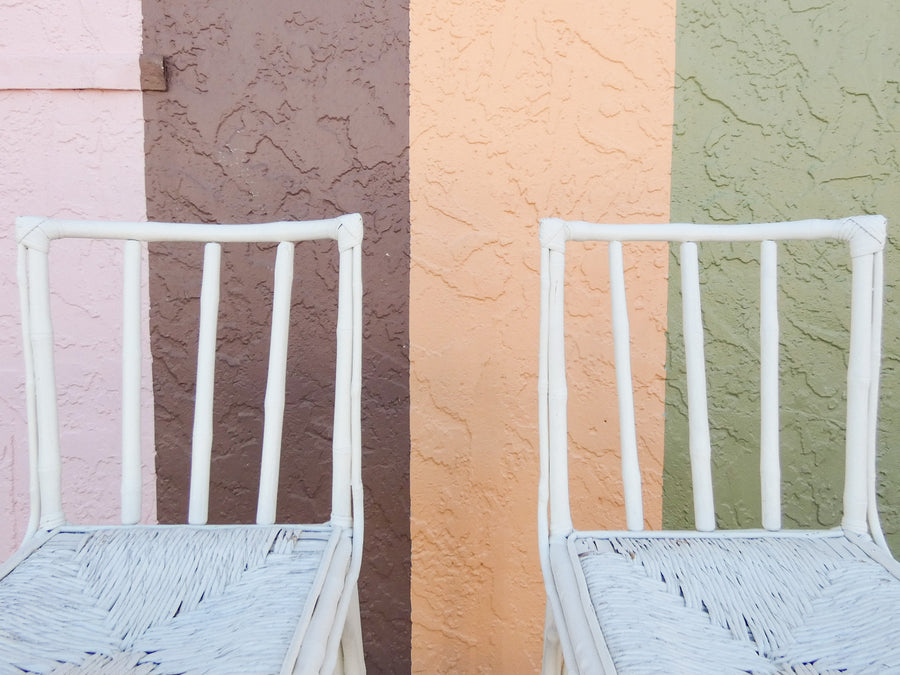 Pair of Old Florida Rattan Bar Stools