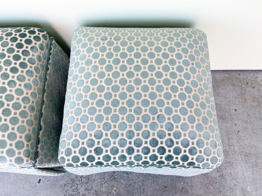Pair of Teal Upholstered Cube Ottomans