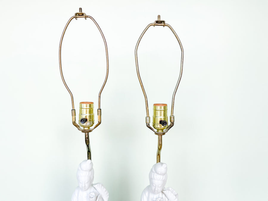 Pair of Porcelain Asian Lady Lamps