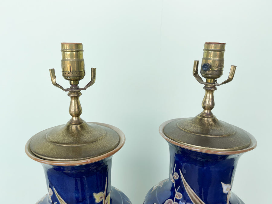 Pair of Navy Floral Lamps