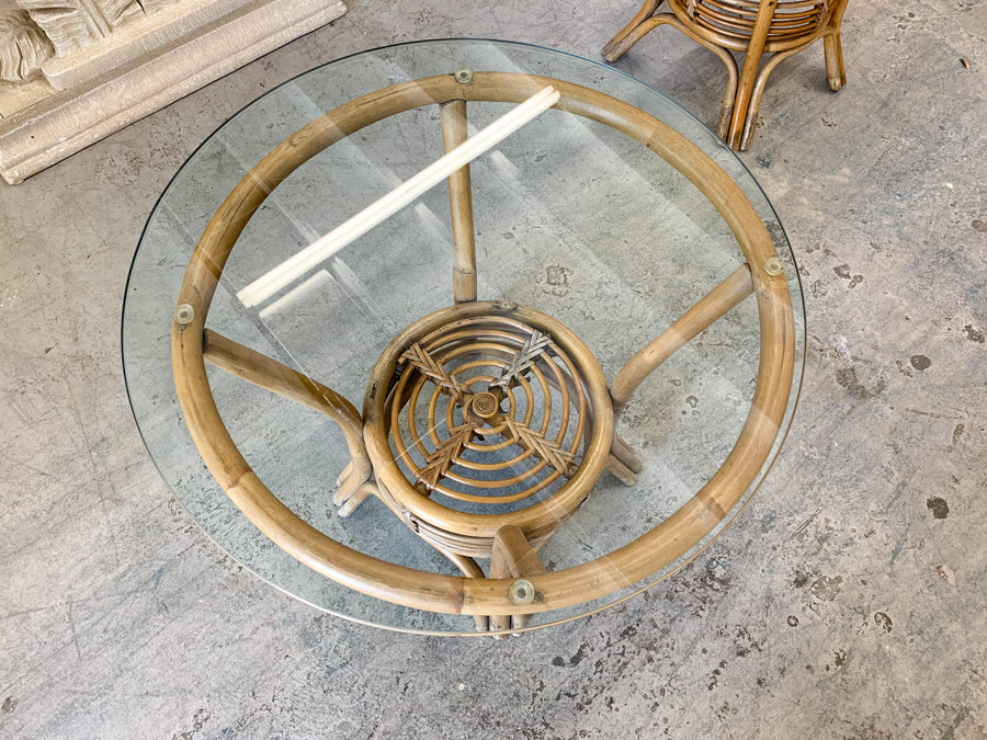 Pair of Round Rattan Side Tables