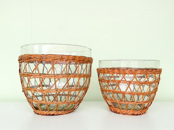 Pair of Rattan Wrapped Snack Bowls