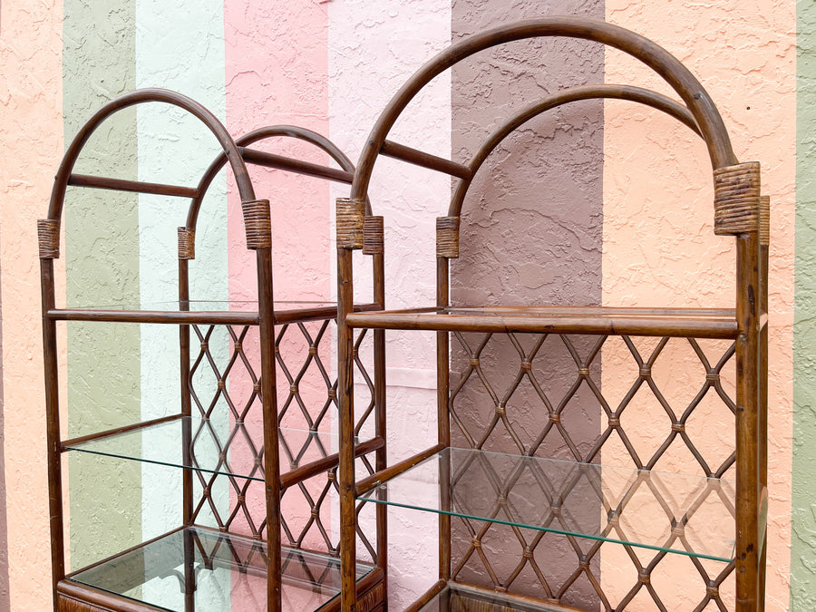 Pair of Island Style Rattan Etageres