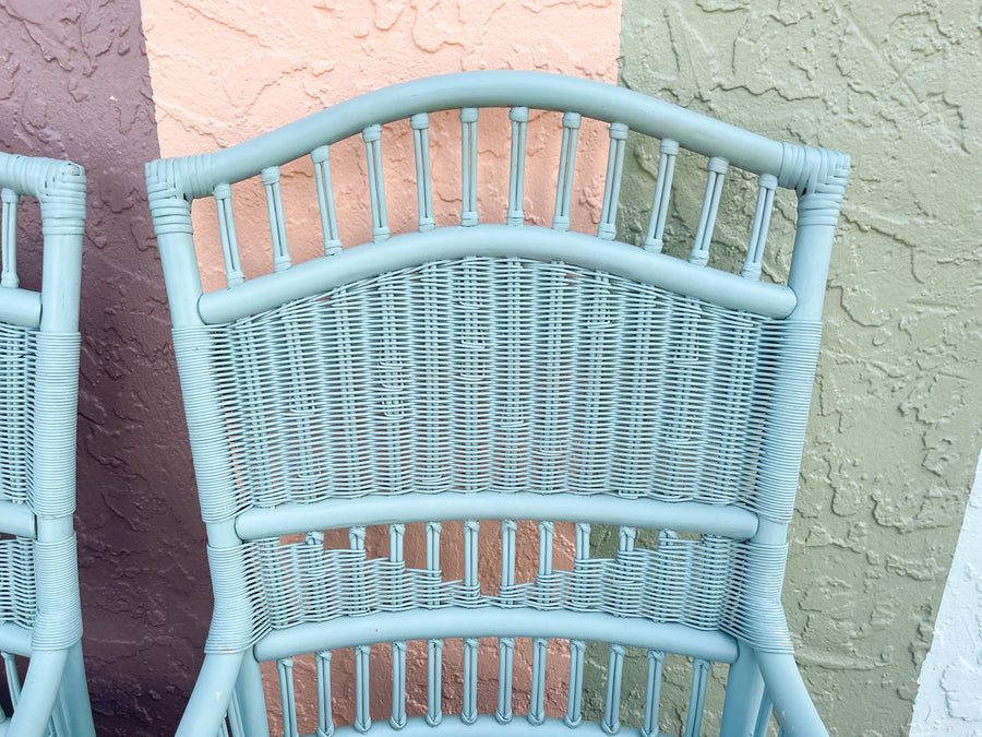 Pair of Seafoam Rattan Side Chairs