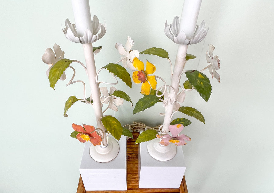 Pair of Tole Flower Lamps
