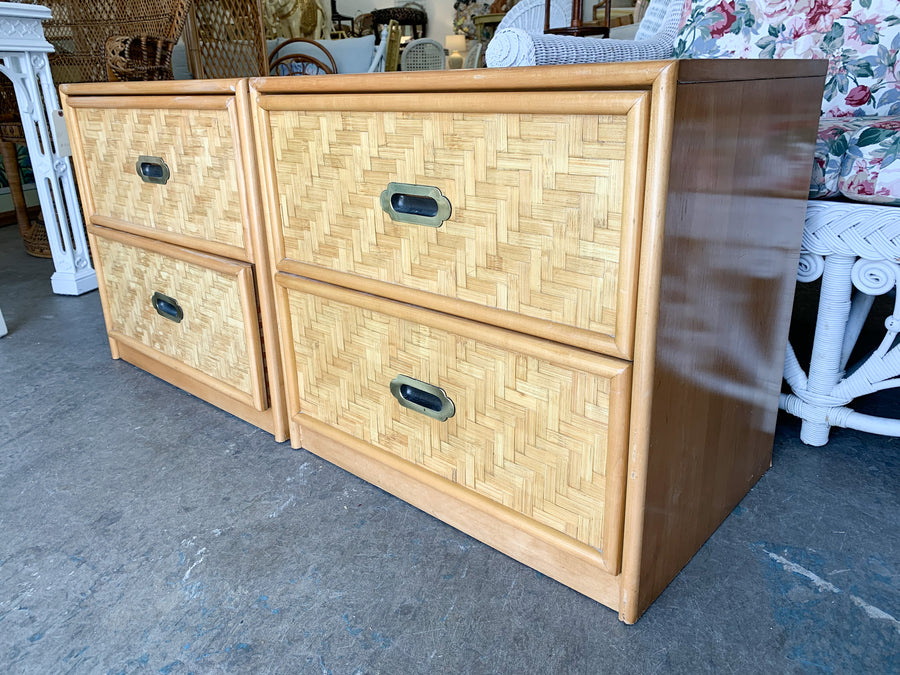 Pair of Woven Rattan Night Stands