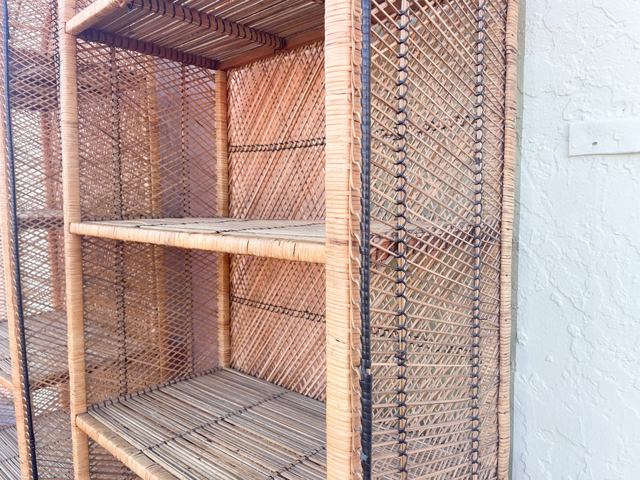 Pair of Coastal Buri Rattan Etageres