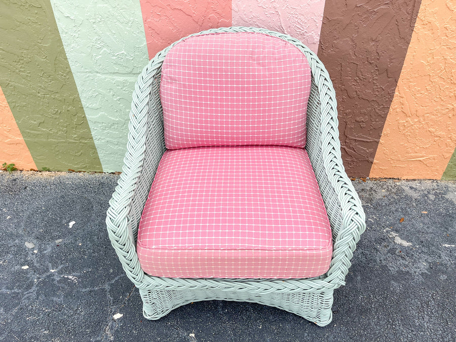 Pair of Preppy Braided Rattan Lounge Chairs