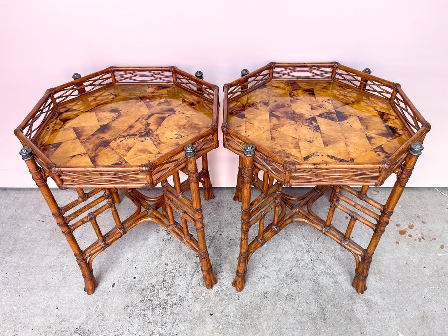Pair of Island Chic Rattan Side Tables