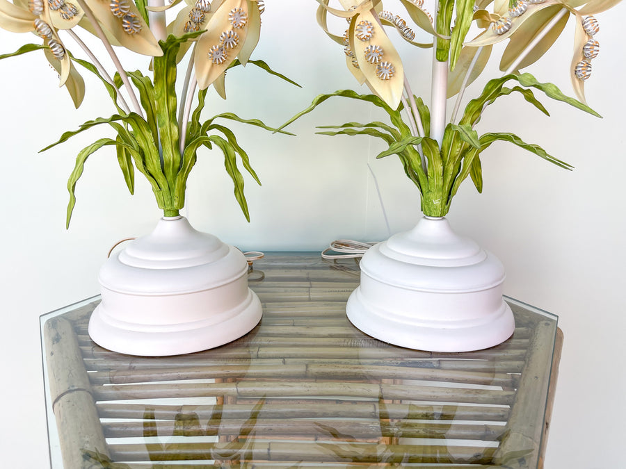 Pair of Tole Floral Lamps