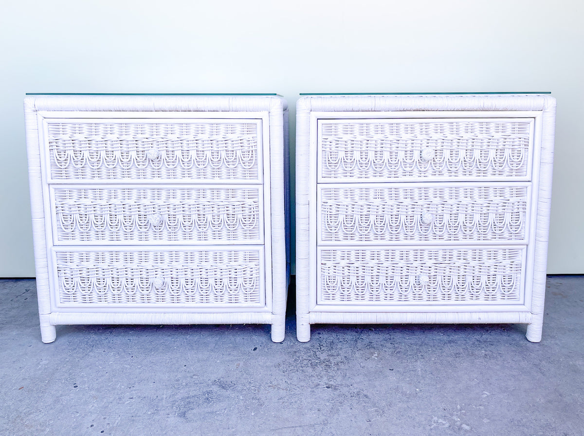 Pair of Wicker Chic Oversized Nightstands