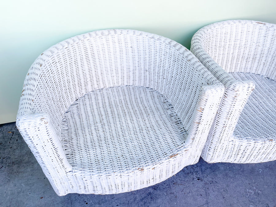 Pair of Kips Bay Show House Rattan Swivel Chairs