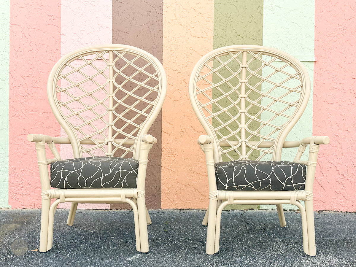 Pair of Ficks Reed Rattan Balloon Back Chairs