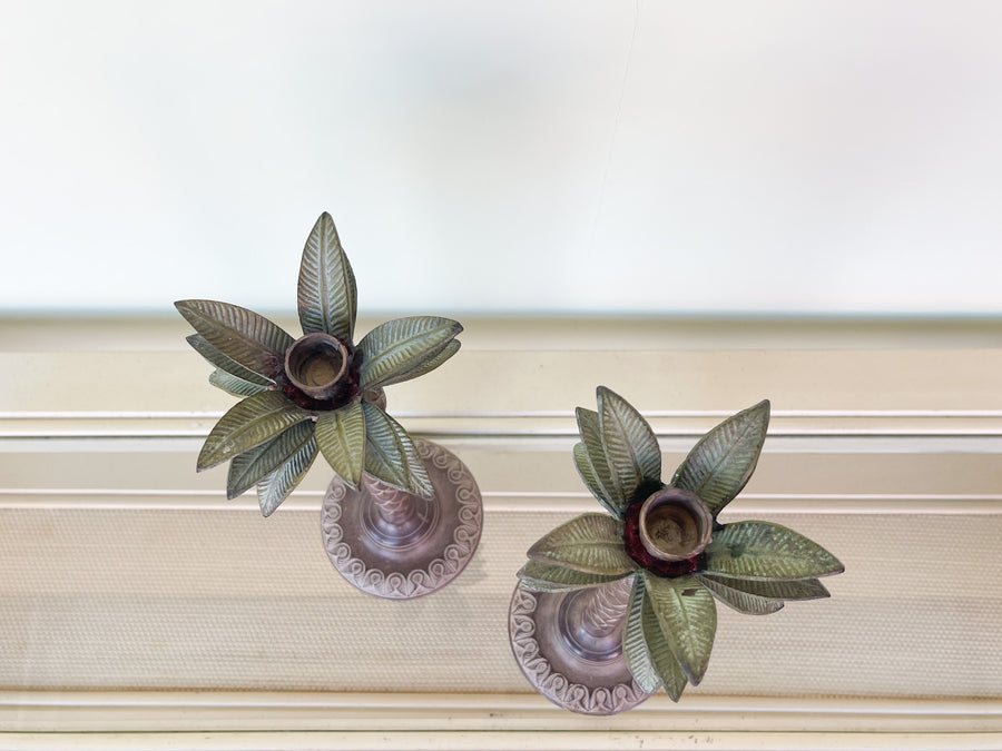 Pair of Brass Palm Tree Candlesticks