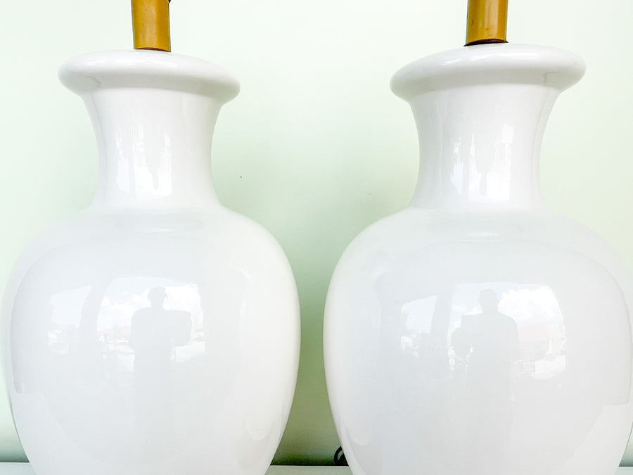 Warehouse Wednesday Sale: Pair of Large White Ceramic Ginger Jar Lamps