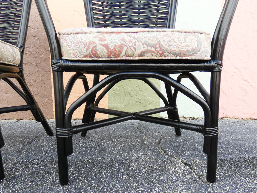 Pair of Painted Black Rattan Barrel Chairs