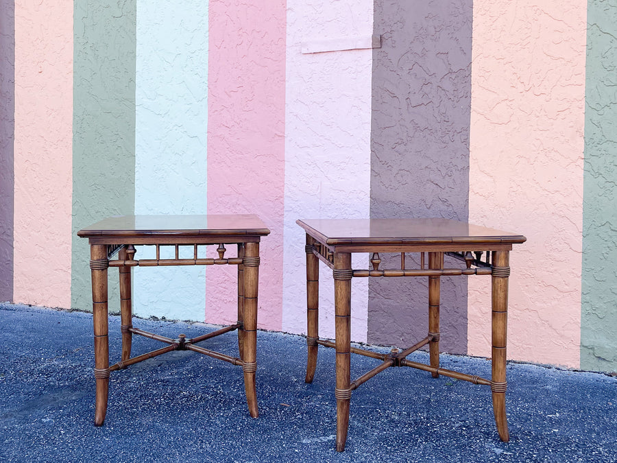 Pair of Thomasville Faux Bamboo Side Tables
