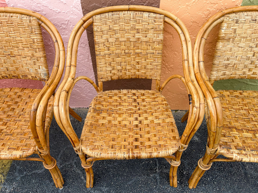 Pair of Woven Rattan Arm Chairs