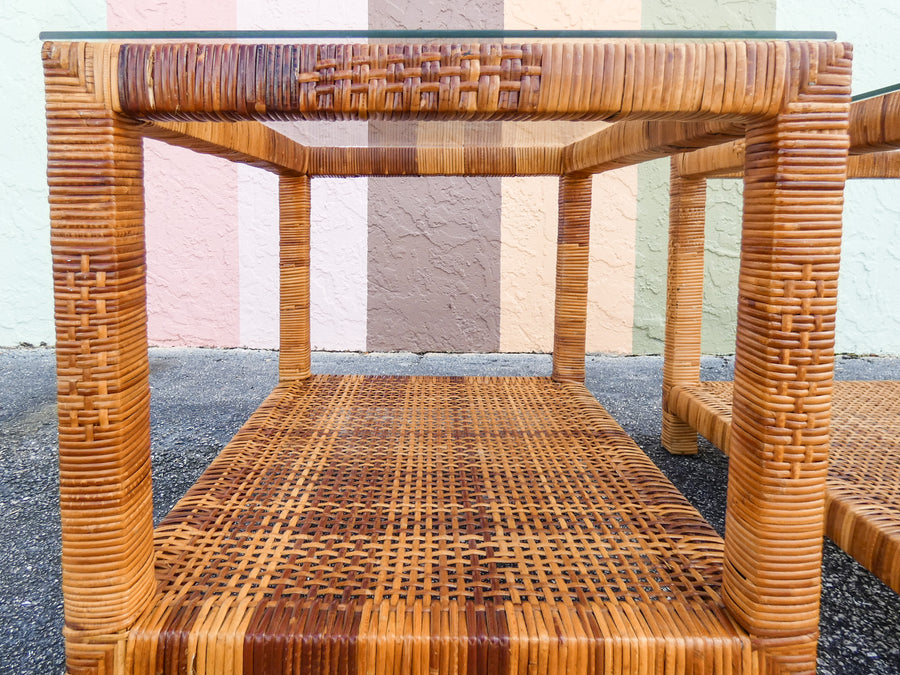 Pair of Rattan Wrapped Side Tables
