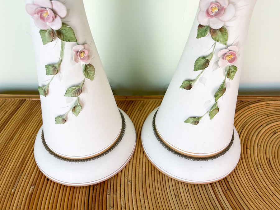 Pair of Sweet Porcelain Floral Lamps