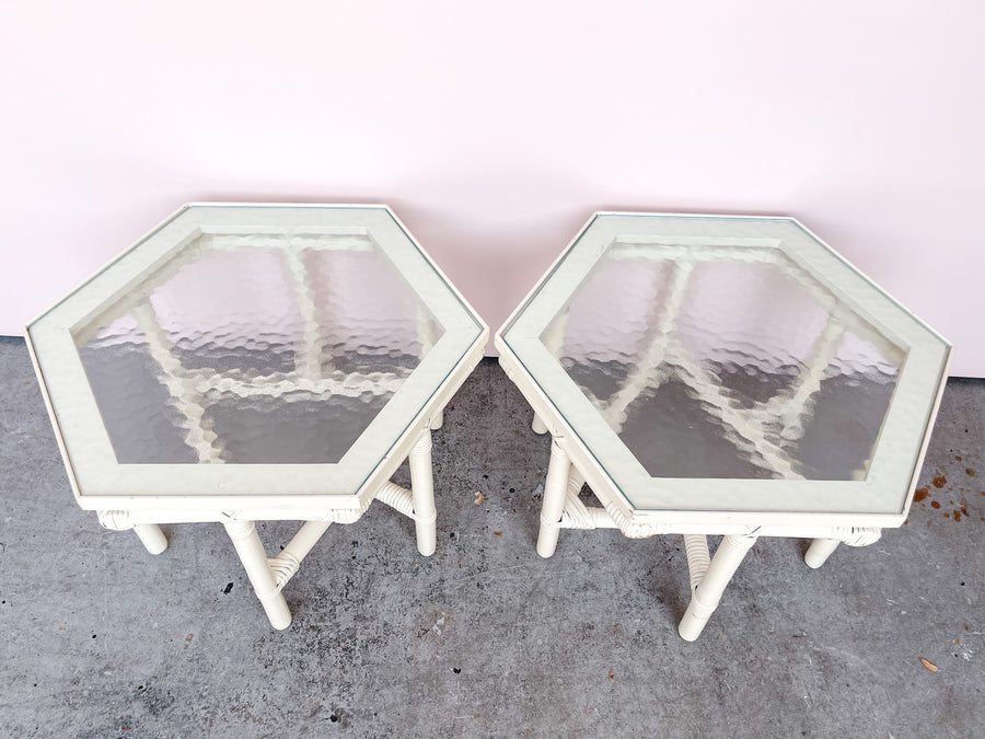 Pair of Rattan Ficks Reed Side Tables