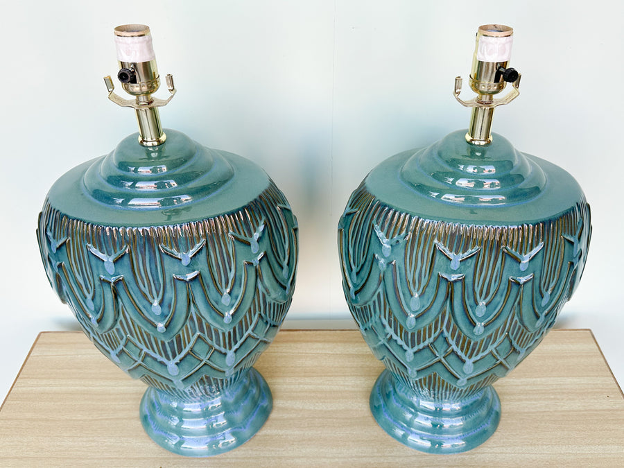 Pair of Teal MCM Swag Lamps