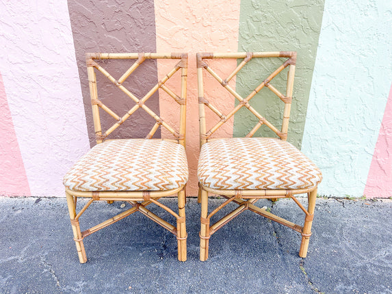 Pair of Rattan Chippendale Side Chairs